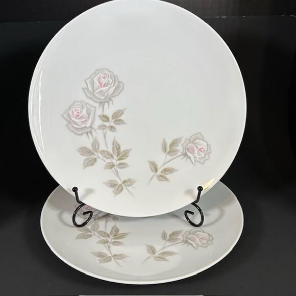 Noritake Edenrose 2 Dinner Plates Gray/Pink/White Roses VTG - Picture 1 of 14
